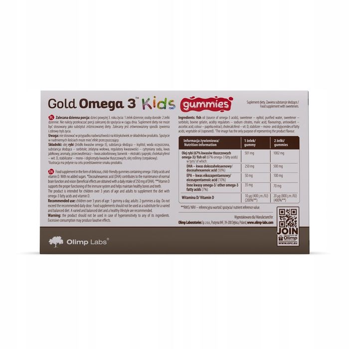 olimp gold omega 3 kids gummies 30 szt żelki omega 3 epa dha dla dzieci