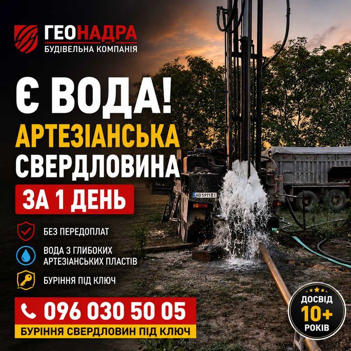 БУРІННЯ СВЕРДЛОВИН НА ВОДУ ПІД КЛЮЧ | ЖИТОМИРСЬКА ОБЛАСТЬ Ружин Попільня Бердичів Чуднів Брусилів Романів