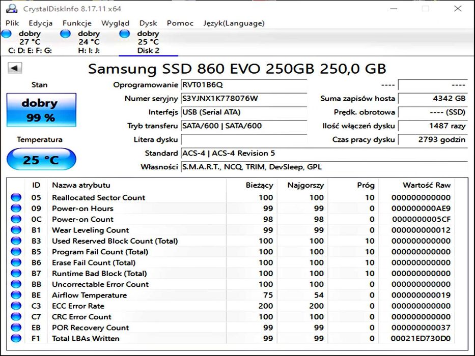 SSD 250GB Samsung 860 EvO