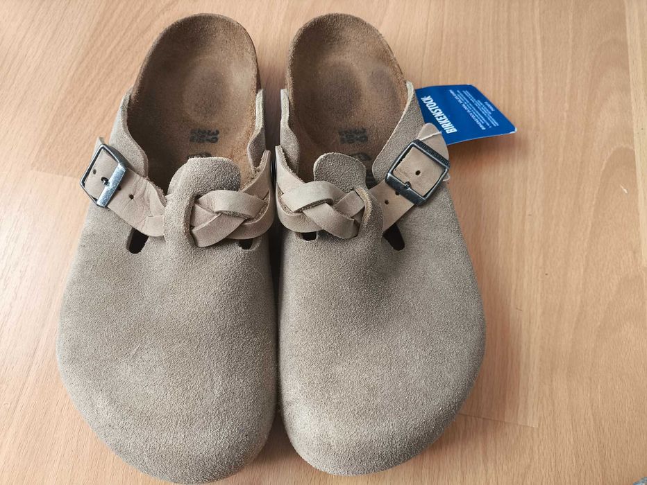NOWE Birkenstock Boston Braided Taupe (Zamsz z warkoczem) | Rozmiar 39 | Z metką