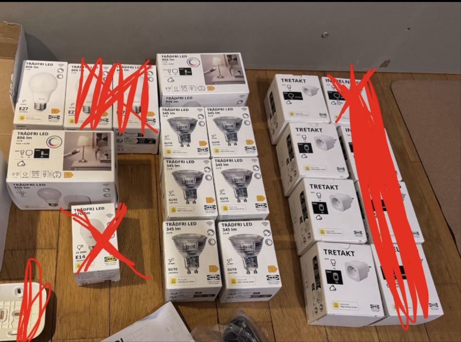Zestaw IKEA TRÅDFRI – 21 elementów żarówki, smart gniazdka