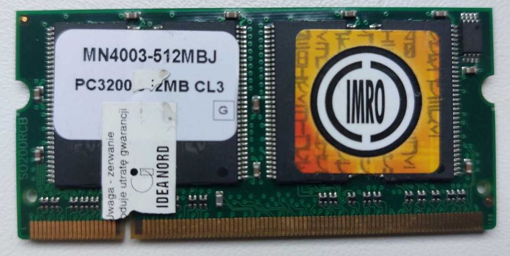 RAM do laptopa - MN 400Mhz DDR400 PC3200 CL 3.0 512 MB