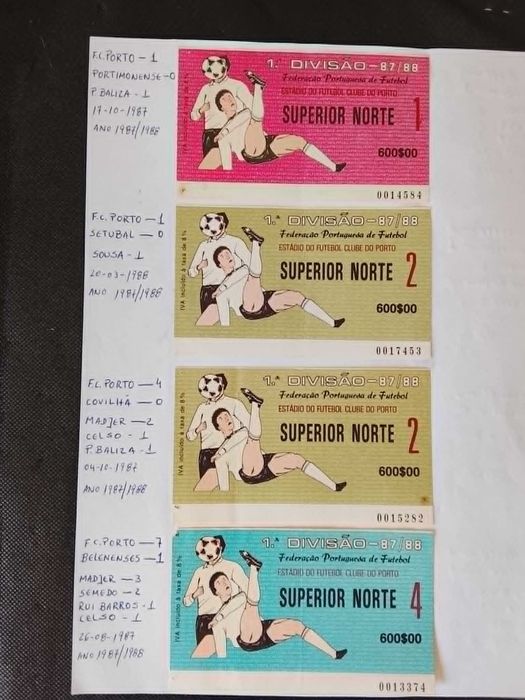 Bilhetes Antigos do FC Porto Época 1987/88 em Bom Estado.