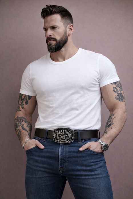 Pasek męski vintage Mustang Jeans 110cm skóra naturalna klamra retro bike western style