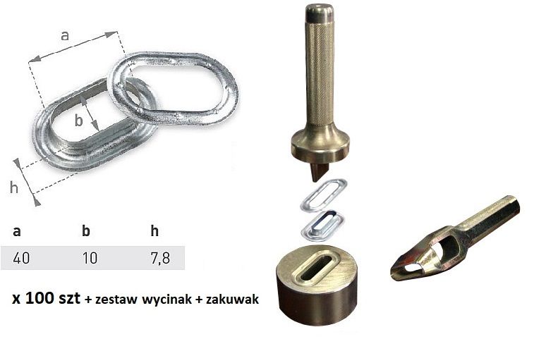 Oczka owalne 40x10 100szt zakuwak+ wycinak