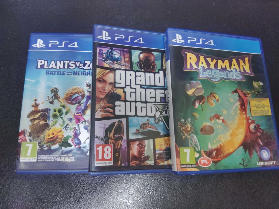 Zestaw 3 gier PS4 plants, gta 5, rayman legends