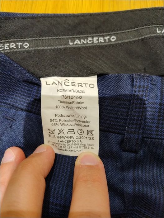 Lancerto garnitur granatowy w kratę 100% wełna 176/104 stan bdb