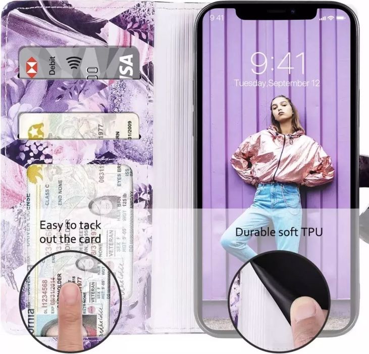 Dracool Etui Wallet Flip dla iPhone 12 Pro Max Kwiatowe Marmurowe