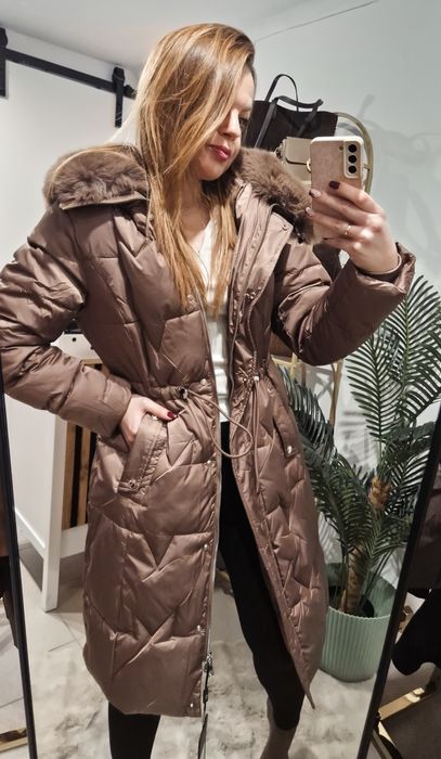 Kurtka czekoladowa zimowa futerko dłuższa Varlesca chicaca L XL XXL