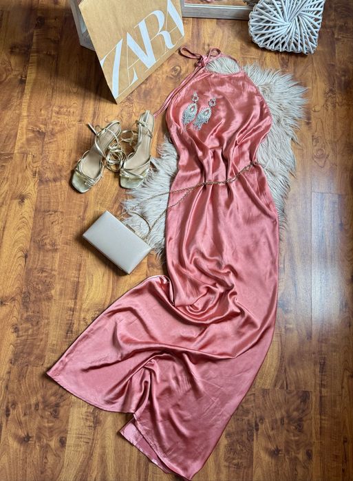 Długa sukienka satynowa Elegancka okazja wesele xxl 44