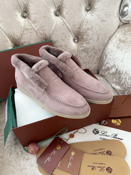 Хутряні лофери бежеві зимові жіночі теплі loro piana