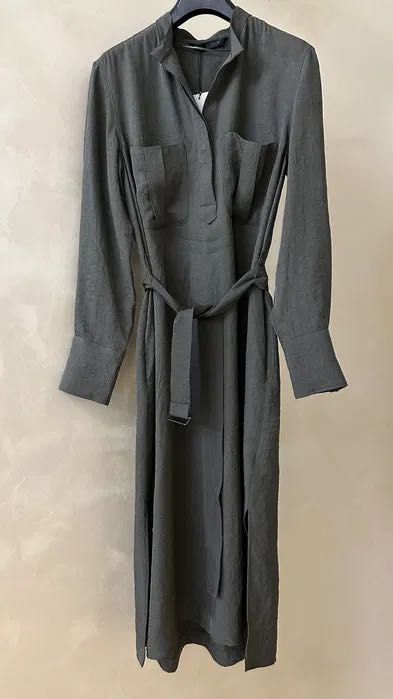 Сукня сорочка міді ZARA хакі під пояс довгий рукав платье хаки базовое