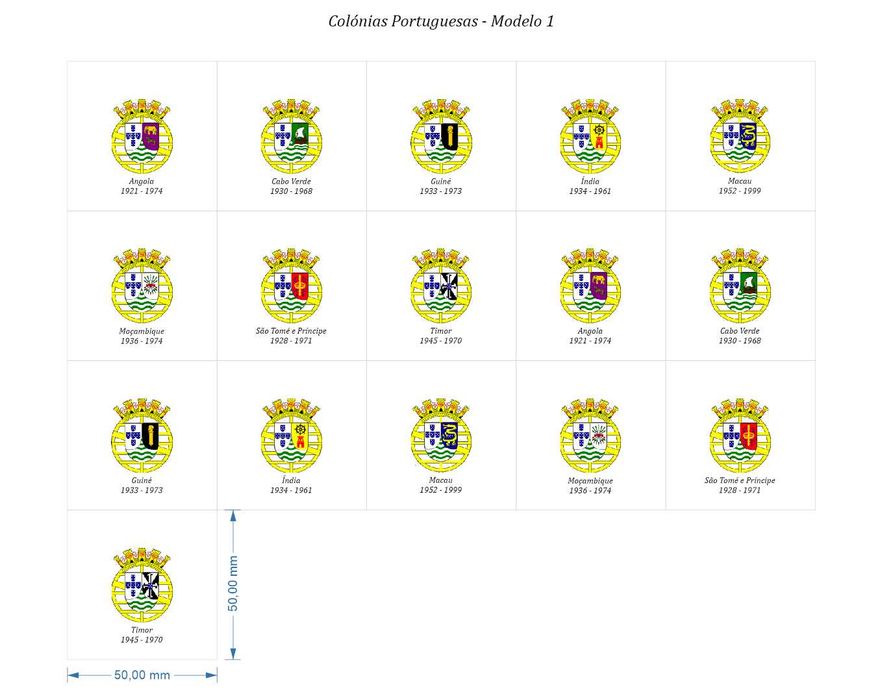 Conjunto Bandeiras Colónias Portuguesas - 50x50 mm - Versão 1