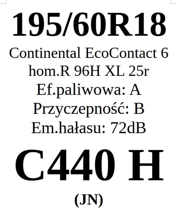 2x 195/60R18 Continental EcoContact 6 96H 2025r A/B/72dB 3 lata gwar.