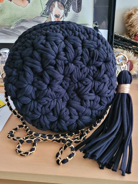 Handmade  torebka listonoszka na ramię z przędzy premium splot jaśmino