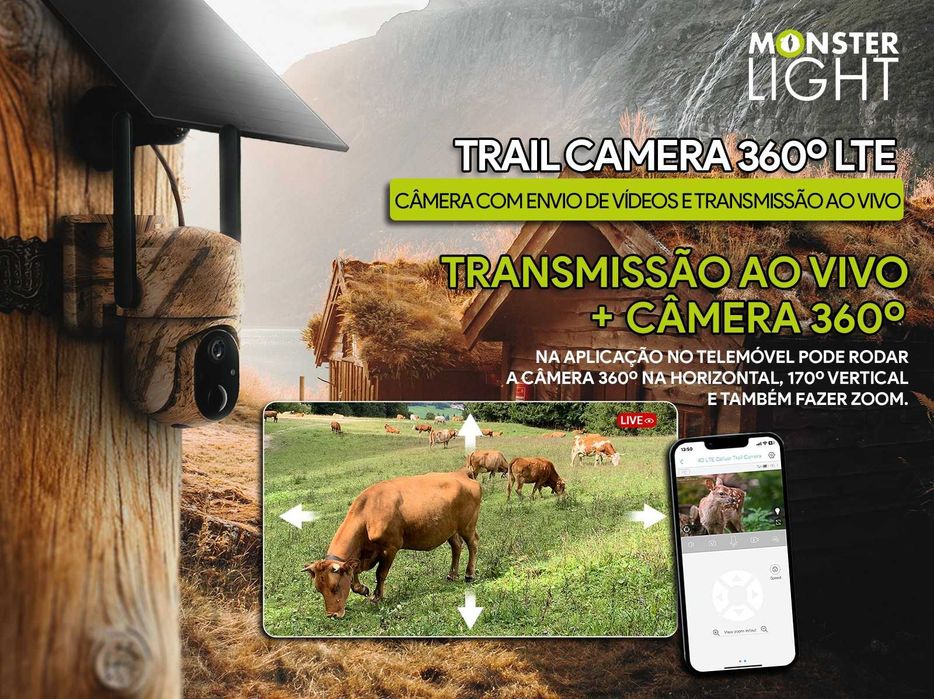 Câmera Trail 360º LTE com aplicação para telemóvel e envio de vídeos