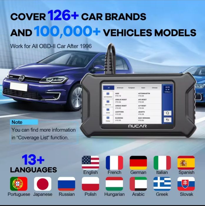 Máquina diagnóstico auto Mucar cs90 28 reset de serviços e diagnóstico