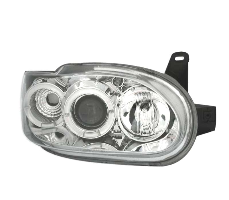 FARÓIS FRONTAIS ANGEL EYES PARA FORD ESCORT 95-99. FUNDO CROMADO