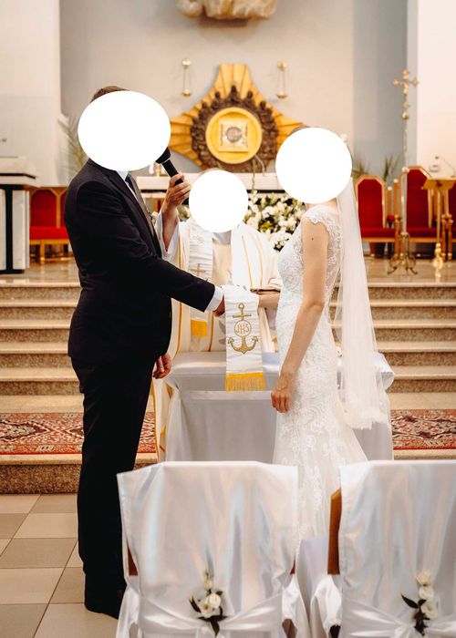 Suknia ślubna Dominiss z trenem i dodatkami 36/38 174 cm obcas 6 cm