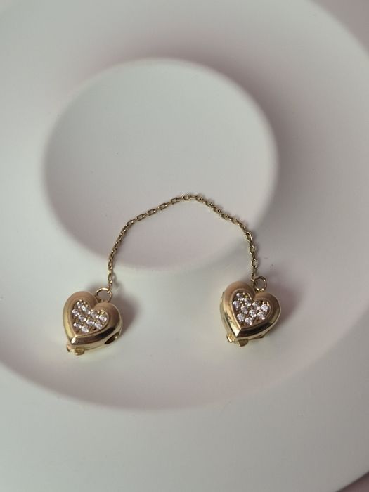 Złoty łańcuszek zabezpieczający typu Pandora serce cyrkonie białe 585