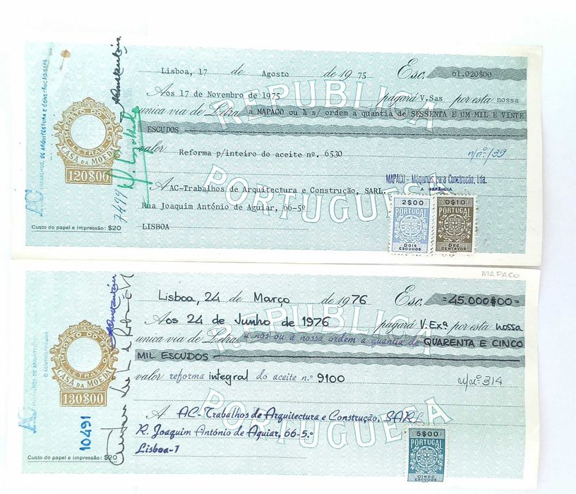 Cheques bancários da década de 1970, Portugal  Лот 289