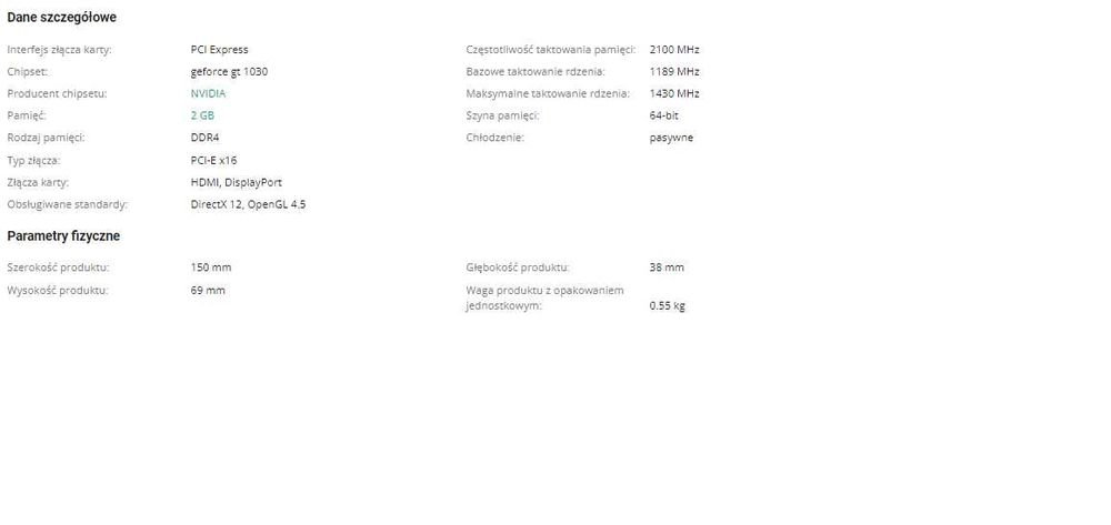 Karta graficzna MSI GeForce GT1030  LP OC 2GB DDR4 64 BIT