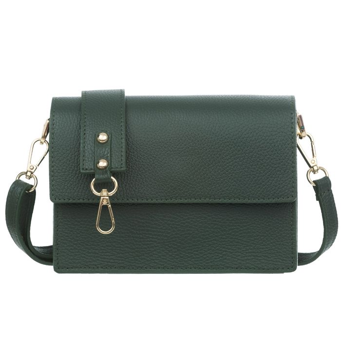VERA PELLE torebka damska skórzana listonoszka z klapą V606 c.zielona