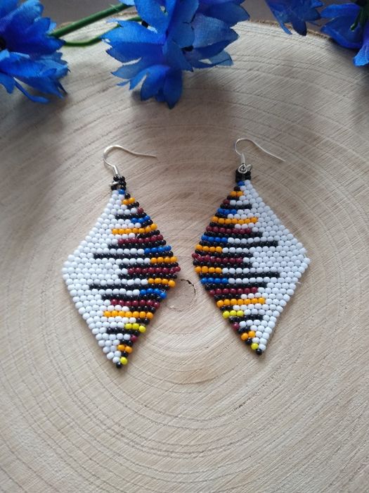 Kolczyki romby z koralików