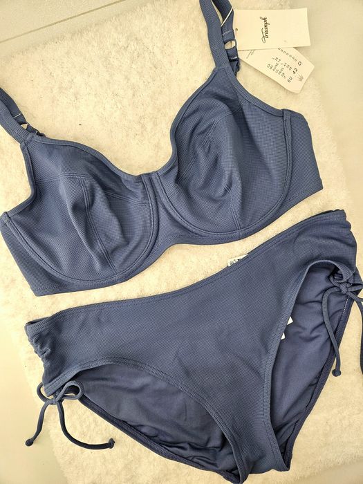 Strój kąpielowy dwuczęściowy bikini Triumph stalowy niebieski teksturowany 42D miękki z fiszbiną Summer Glow W 01 sd