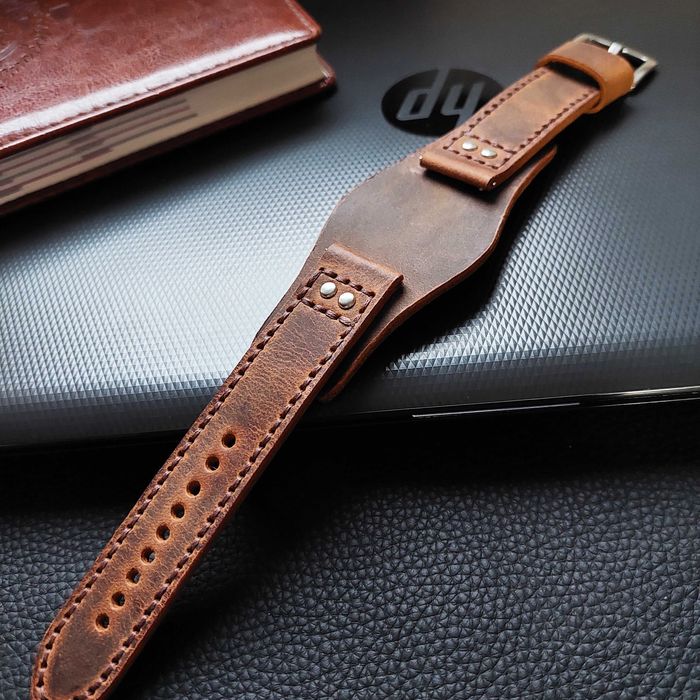 Коричневый Напульсник NIKAZ кожаный Ремешок 18-24мм (К031)