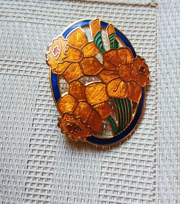 Zabytkowa piękna sygnowana brosza CLOISONNE