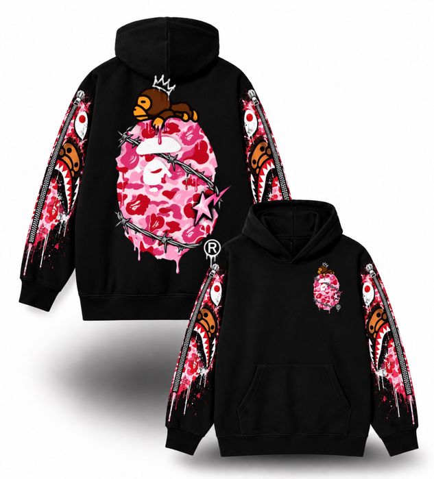 Худи BAPE Shark Custom Hoodie Logo унисекс черное бейп Новинки кофта толстовка лонгслив