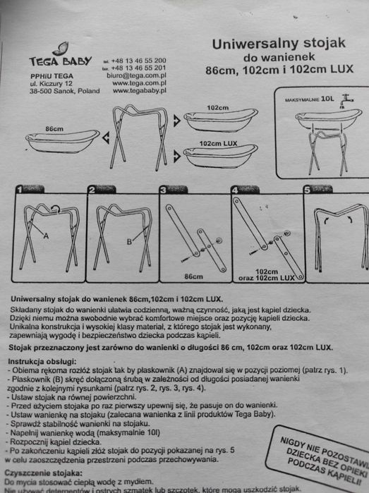 Uniwersalny stojak do wanienek 86 cm 102 cm i 102 cm lux