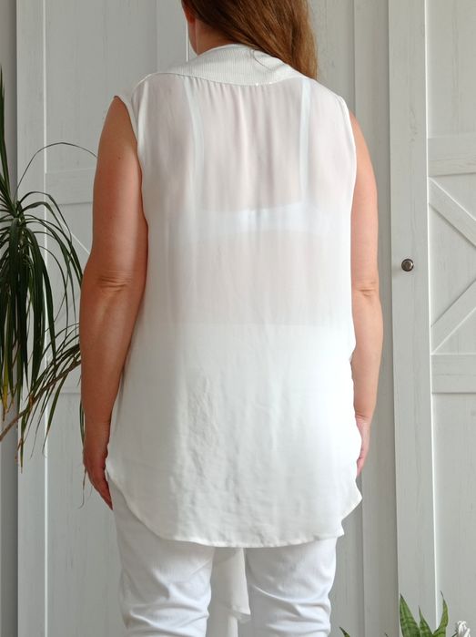 Elegancka kremowa wieczorowa bluzka 44 XXL tunika ecru wesele