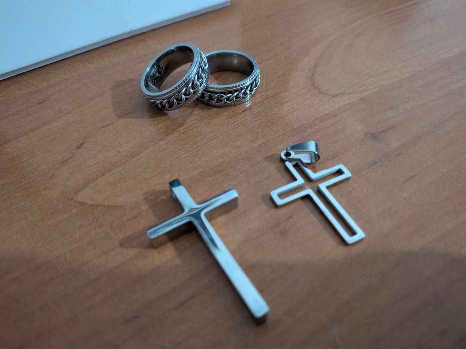 Sygnet męski STAL (2 szt. 19 i 20mm) szer. 8mm + Gratis 2 Krzyżyki