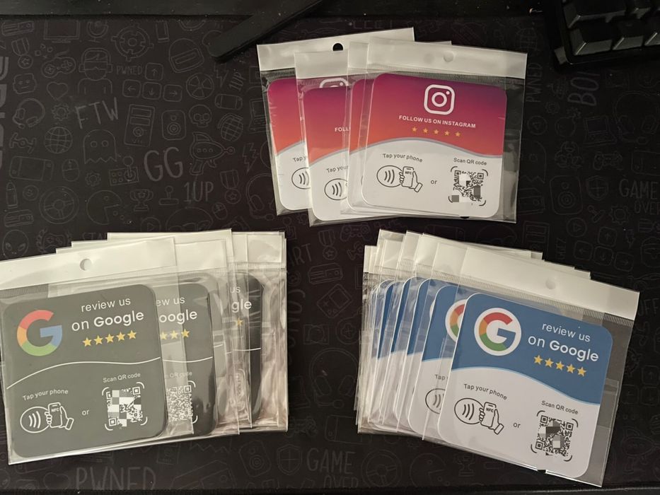 Cartões NFC + QR Code para Avaliações Google e Instagram – Novos