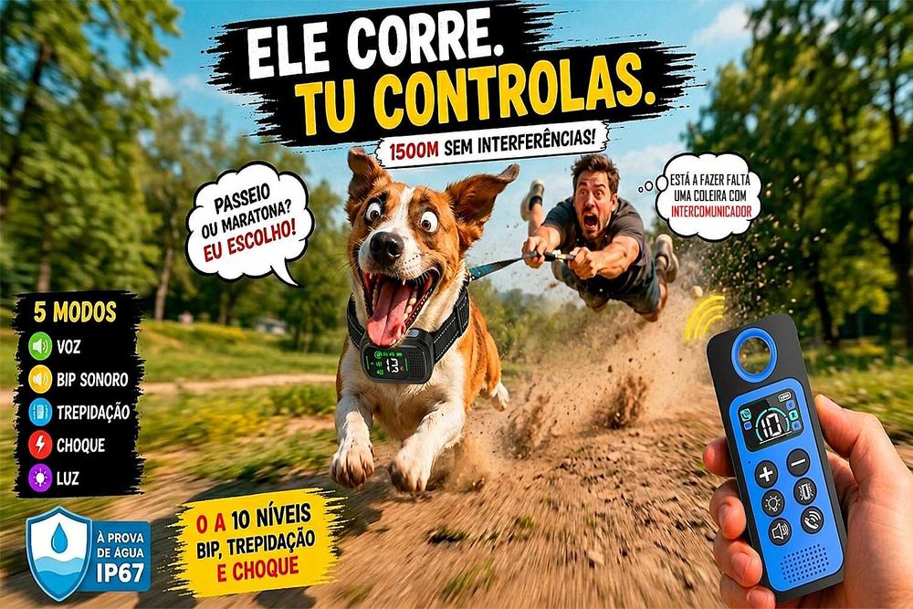 Coleira Adestramento Cão 1500m IP67 – Treino à Distância