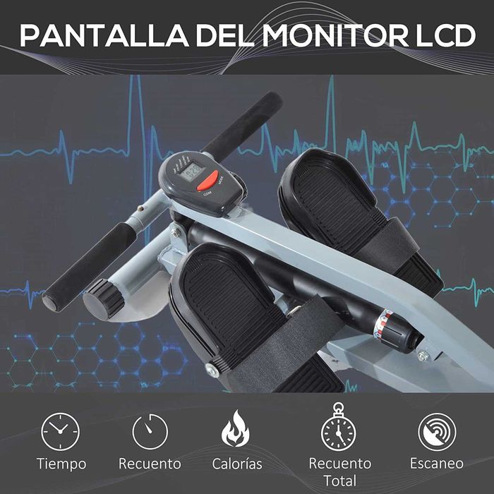 Máquina de Remo ajustável com ecrã LCD , carga 100 kg