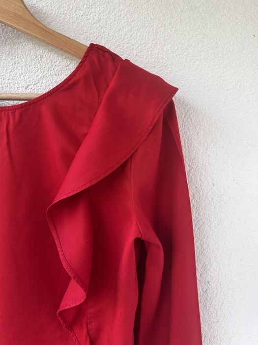 Zara czerowna bluzka z falbankami lyocell