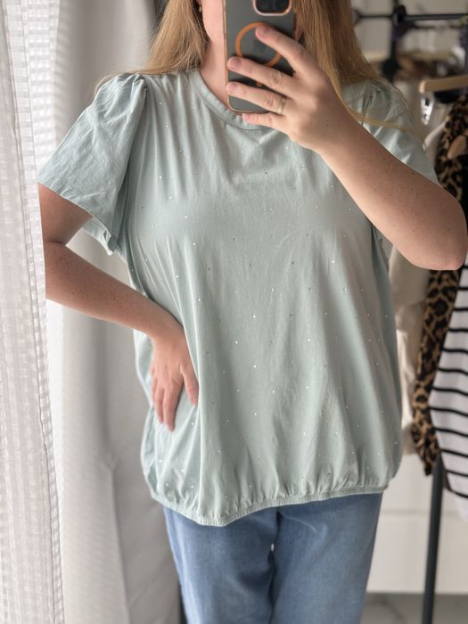 NEXT MIĘTOWA BLUZKA Z OZDOBNYMI kryształkami plus size 50 52