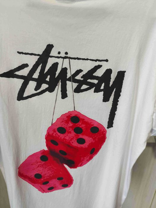 Stussy,Męska biała koszulka z nadrukiem letnim, rozmiar L
