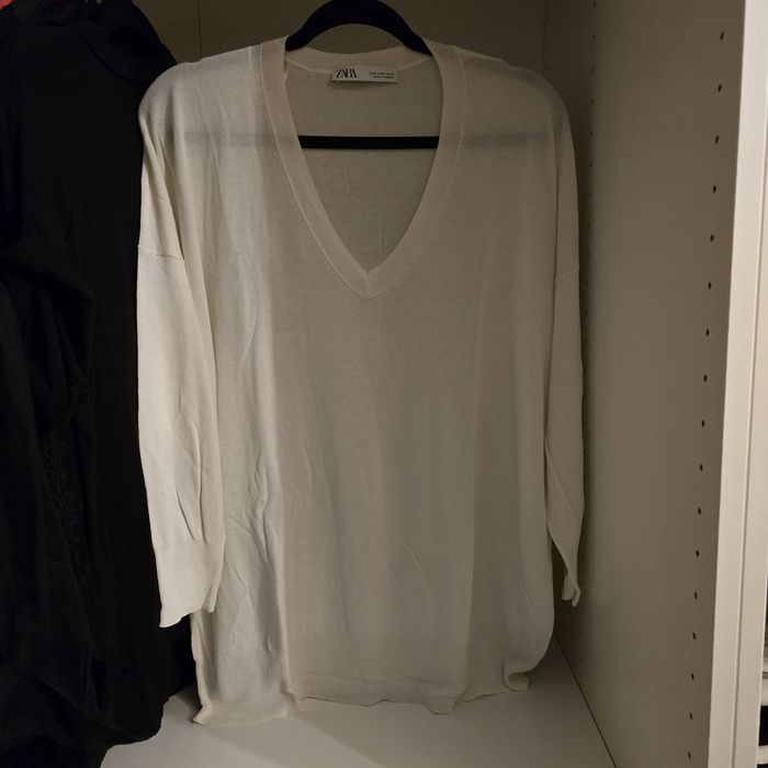 Bluzka Zara biała oversize bawełna wiskoza luźny krój