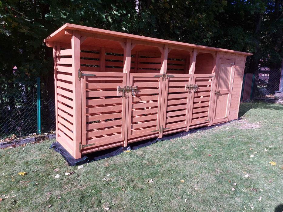 Domek narzędziowy 1,5 x 1,1m + drewutnia podwójna, wiata drewniana