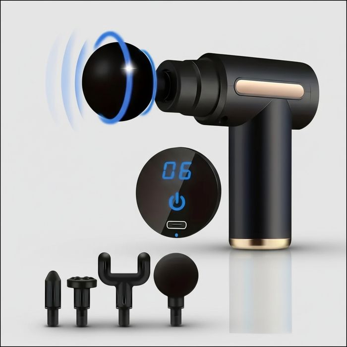 Alívio de dores em minutos - Pistola de massagem com 4 cabeças