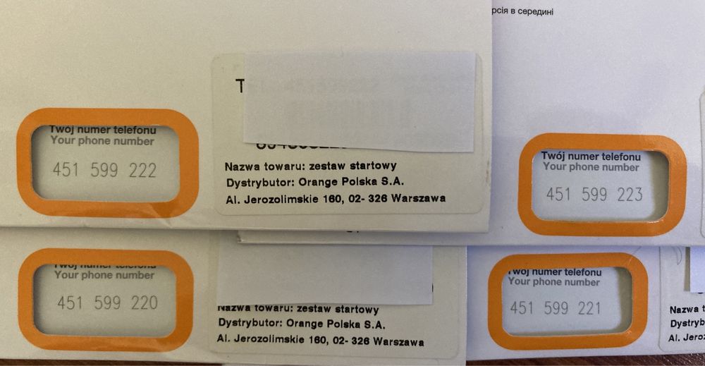 Zestaw złotych numerów Orange 451. 599. 220-223