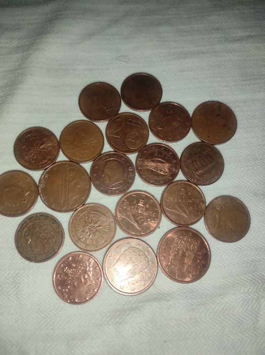 Moedas de Dois Cêntimos e de Um Cêntimo Estrageiras