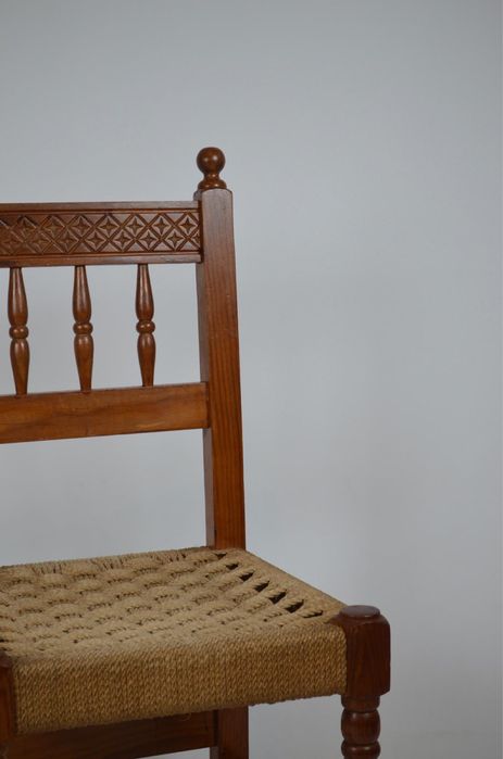 Conjunto de 6 cadeiras em corda e madeira