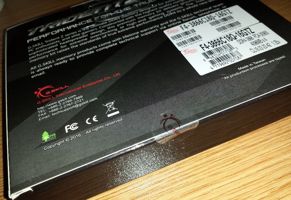 [NOVO] DDR4 (3866MHz) C18 G.Skill Trident Z - 16GB (4x4)64551667782531123