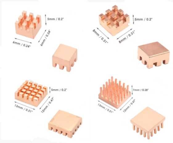 Набір невеликих мідних радіаторів (13шт.) для Raspberry Pi і не тільки