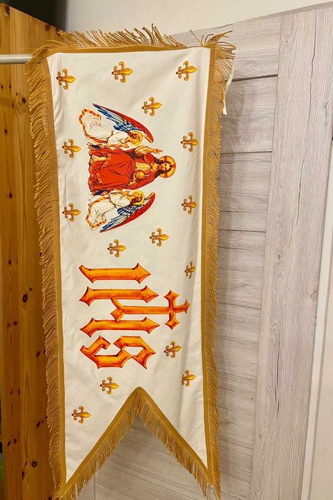 Sztandar flaga chorągiew kostium rycerz przebranie strój średniowieczny święta Joanna d'Arc